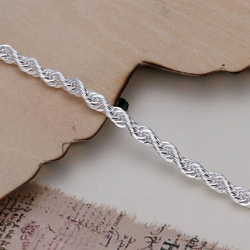 Women Fashion 925 Sterling Silver Plated Twisted Rope Chain Bracelet Image 4