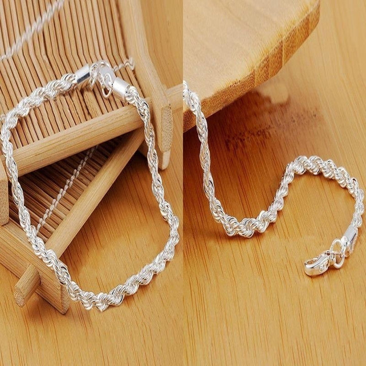 Women Fashion 925 Sterling Silver Plated Twisted Rope Chain Bracelet Image 6