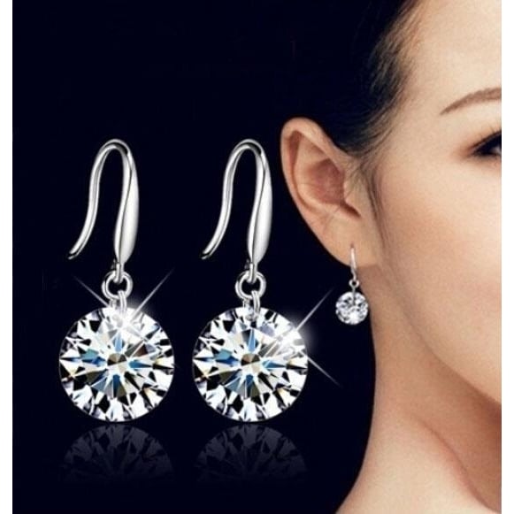 QCOOLJLY Fashion Sliver Earring For Women Austrian Crystal Top AAA Cubic Zirconia Drop Earrings Purple CZ Pendientes Image 2