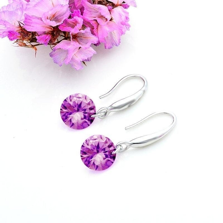 QCOOLJLY Fashion Sliver Earring For Women Austrian Crystal Top AAA Cubic Zirconia Drop Earrings Purple CZ Pendientes Image 4