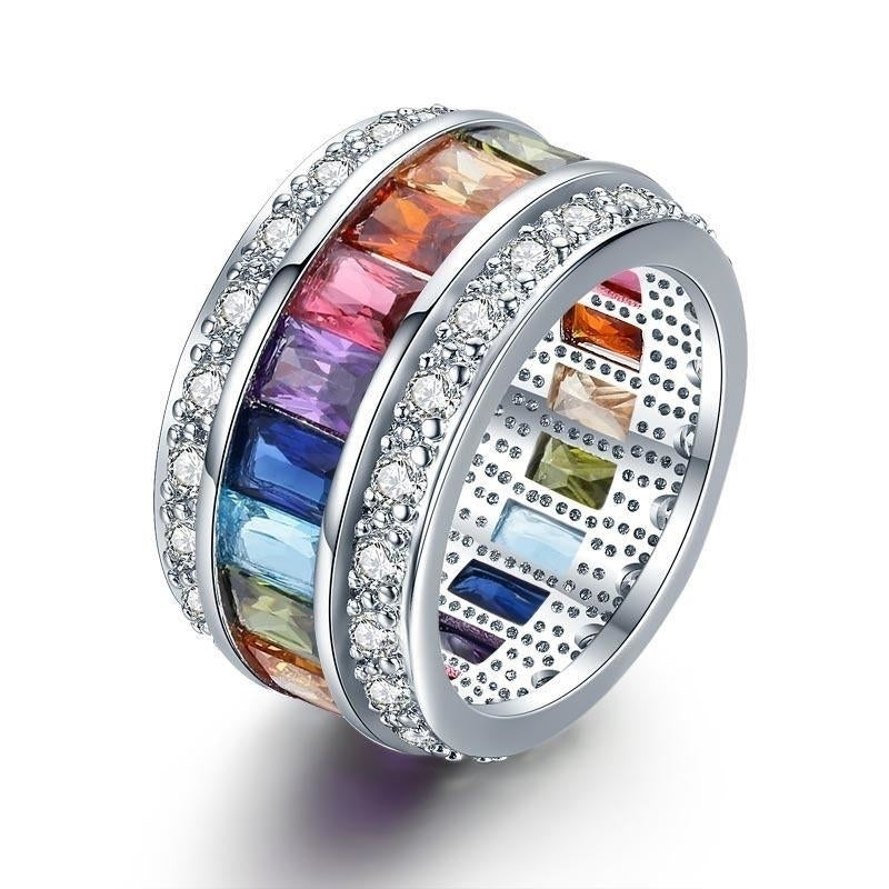Rainbow Cubic Zirconia White Gold Plated Band Ring Image 1