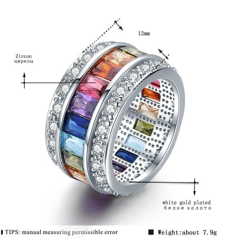 Rainbow Cubic Zirconia White Gold Plated Band Ring Image 2