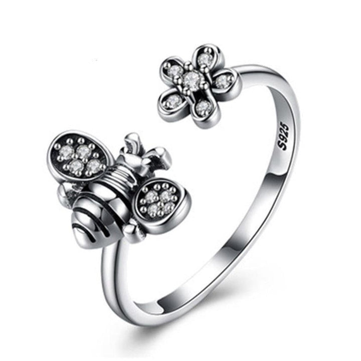 Bee And Flower Elegant Adjustable Ring Jewelry Image 1