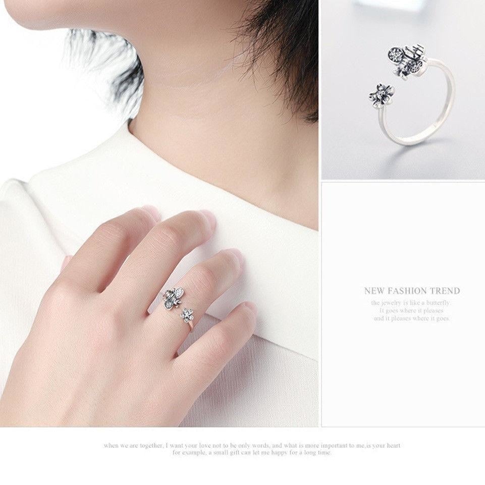 Bee And Flower Elegant Adjustable Ring Jewelry Image 3