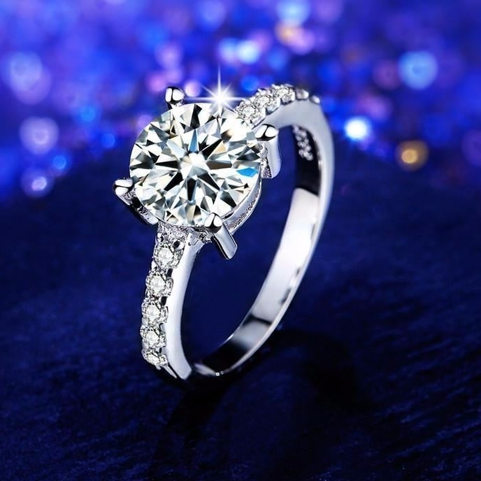 Round Micro Pave White Gold Plated Ring Image 4