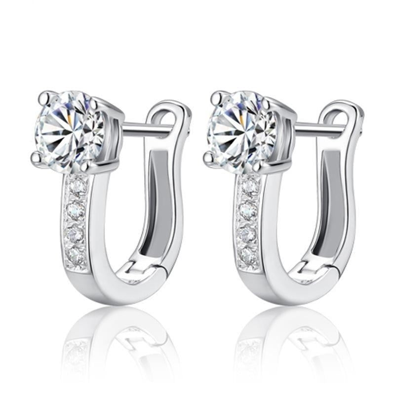 White Gold Plating Hoop Cubic Zirconia Earrings Image 2