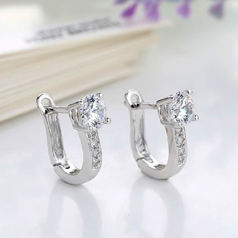 White Gold Plating Hoop Cubic Zirconia Earrings Image 1