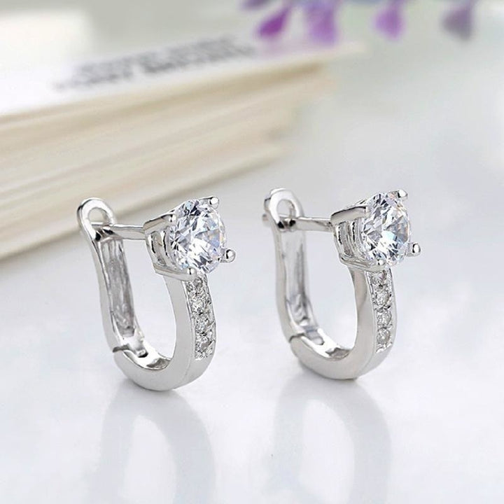 White Gold Plating Hoop Cubic Zirconia Earrings Image 1