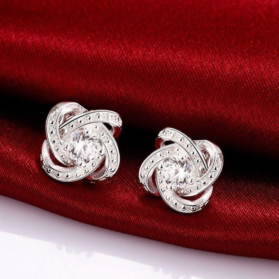 Silver Plated Inlay Crystal Stud Earrings Image 1