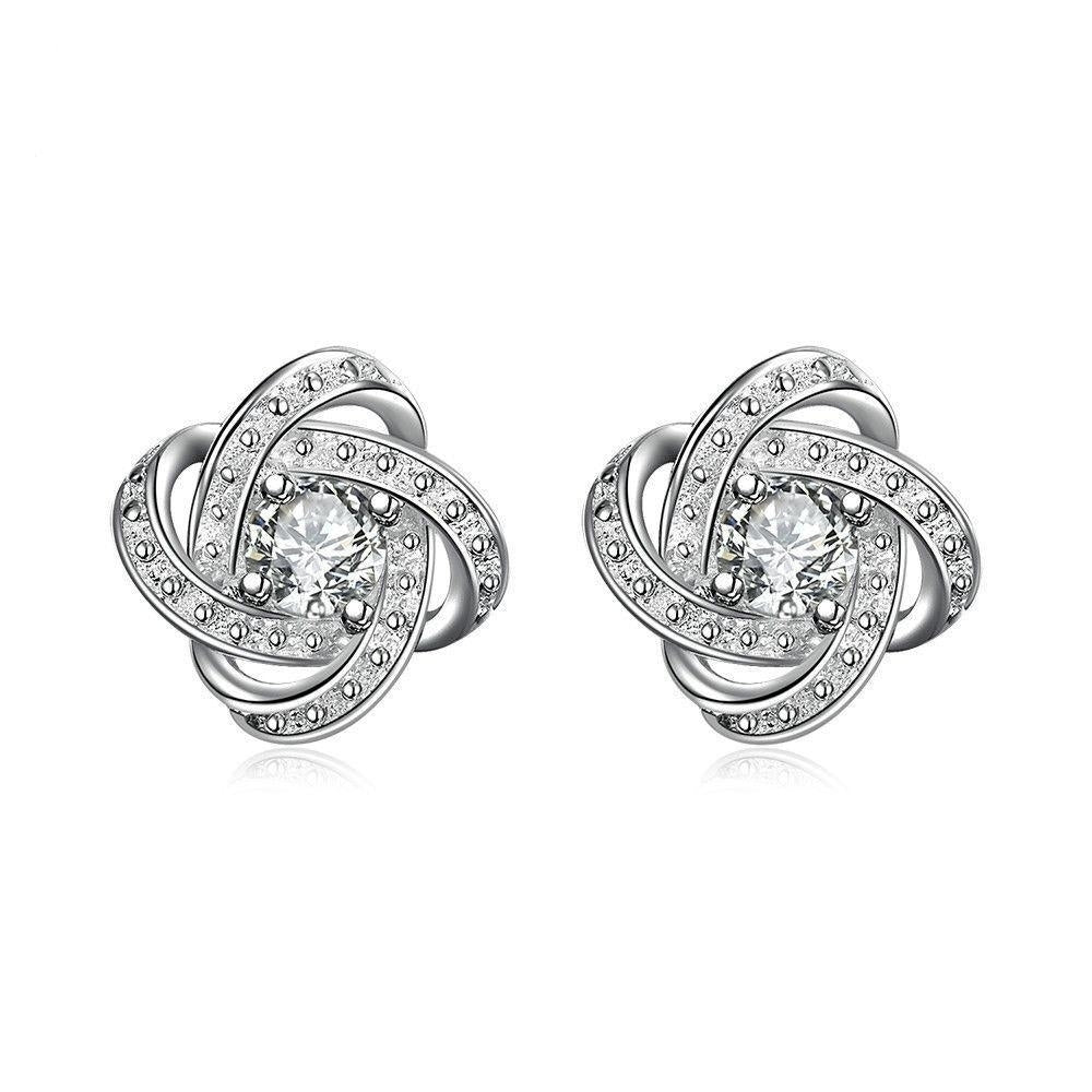 Silver Plated Inlay Crystal Stud Earrings Image 2