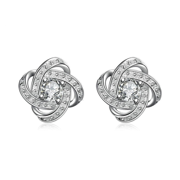 Silver Plated Inlay Crystal Stud Earrings Image 2