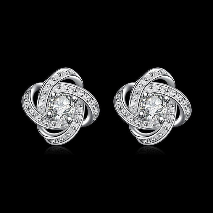 Silver Plated Inlay Crystal Stud Earrings Image 3