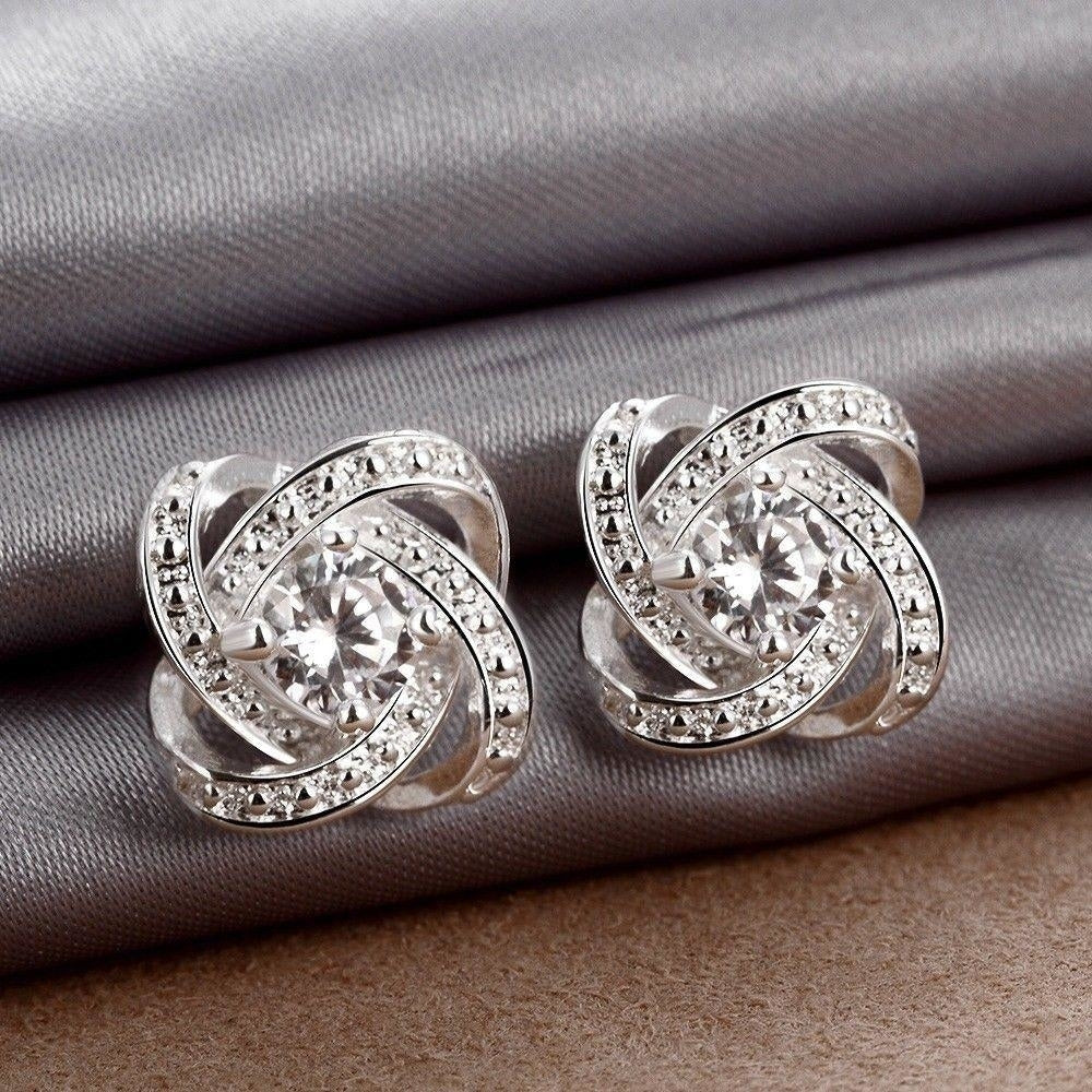 Silver Plated Inlay Crystal Stud Earrings Image 4