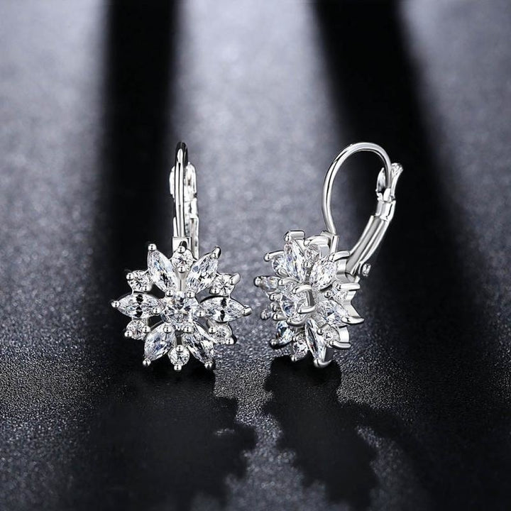 White Gold Plated Crystal Flower Hoop Earrings Image 1