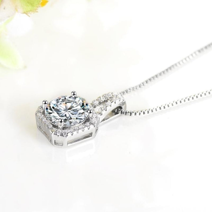 Princess Cut White Gold CZ Crystal Stud Earrings Pendant Necklace Jewelry Set Image 3