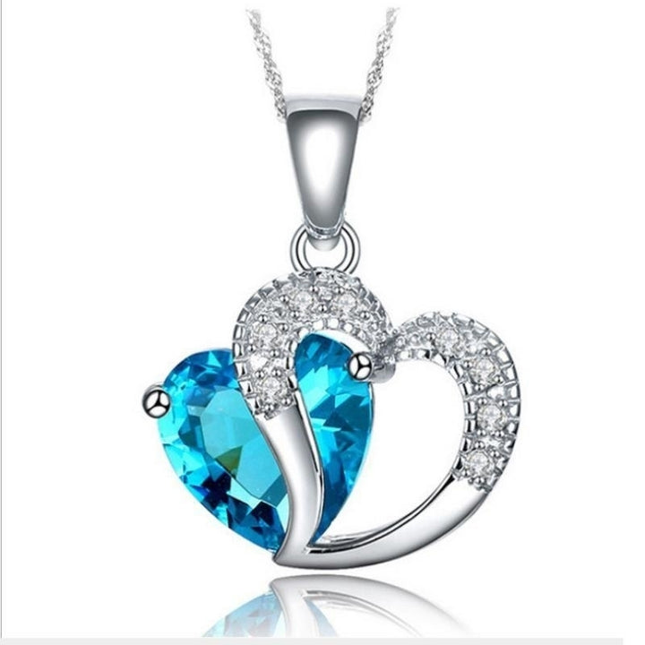 White Gold Color AAA+ Clear Crystal Cluster Cubic Zirconia CZ Double Hearts Chain Pendant Necklace for Women Festive Hot Image 6