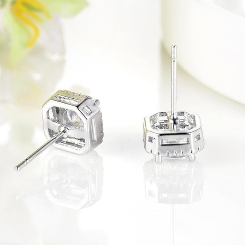 Princess Cut White Gold CZ Crystal Stud Earrings Pendant Necklace Jewelry Set Image 6