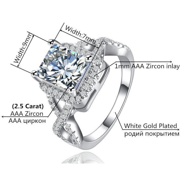 White Gold Plated Baguette CZ Crystal Wedding Ring Image 3