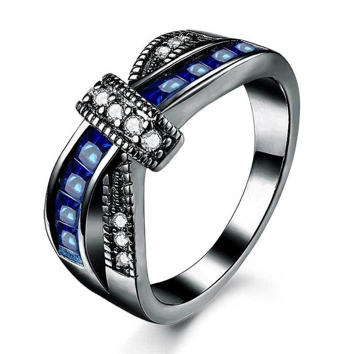 White Gold Plated Cross Blue Engagement Ring Image 6