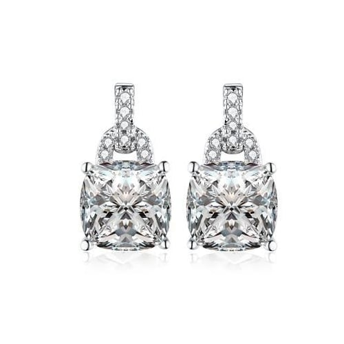 White Gold Plated Princess Cut Stud Earrings Image 1