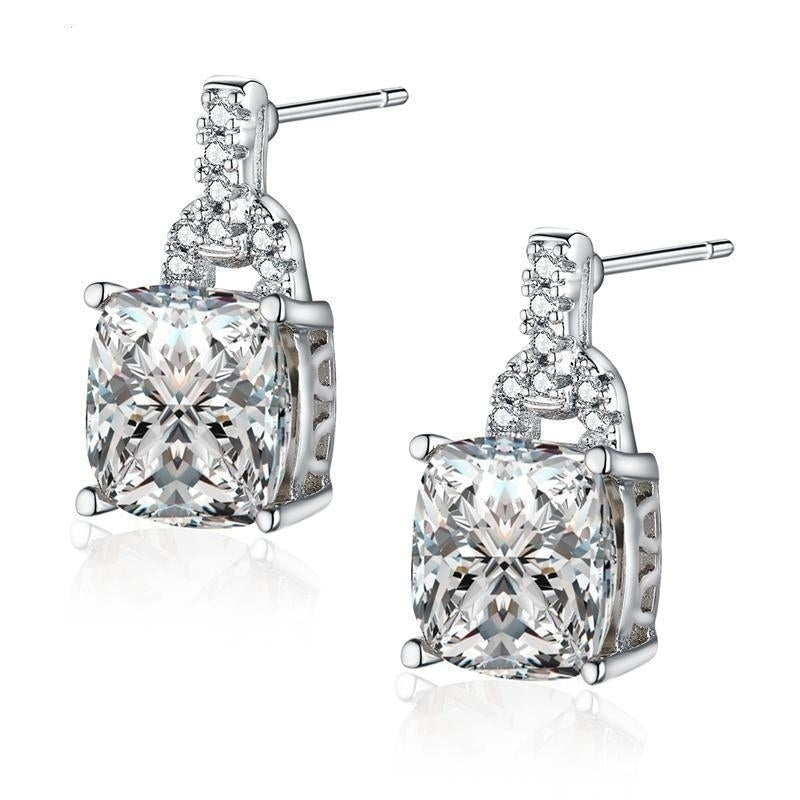 White Gold Plated Princess Cut Stud Earrings Image 4