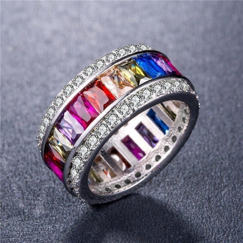 Women 925 Silver Princess Cut Multicolor Topaz Gorgeous Wedding Ring Image 1