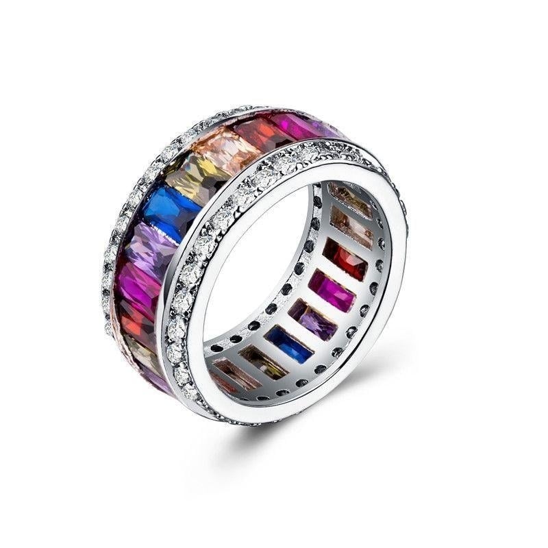 Women 925 Silver Princess Cut Multicolor Topaz Gorgeous Wedding Ring Image 2