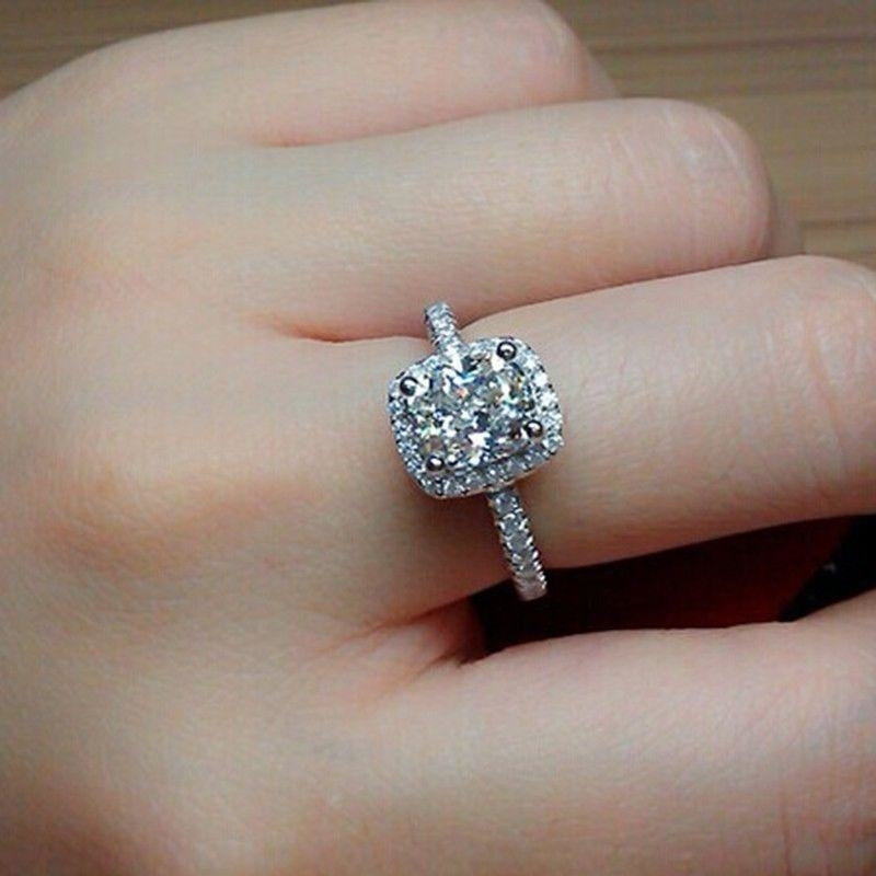 Women Diamonique Platinum plated Filled Wedding Luxury Engagement Ring Image 3