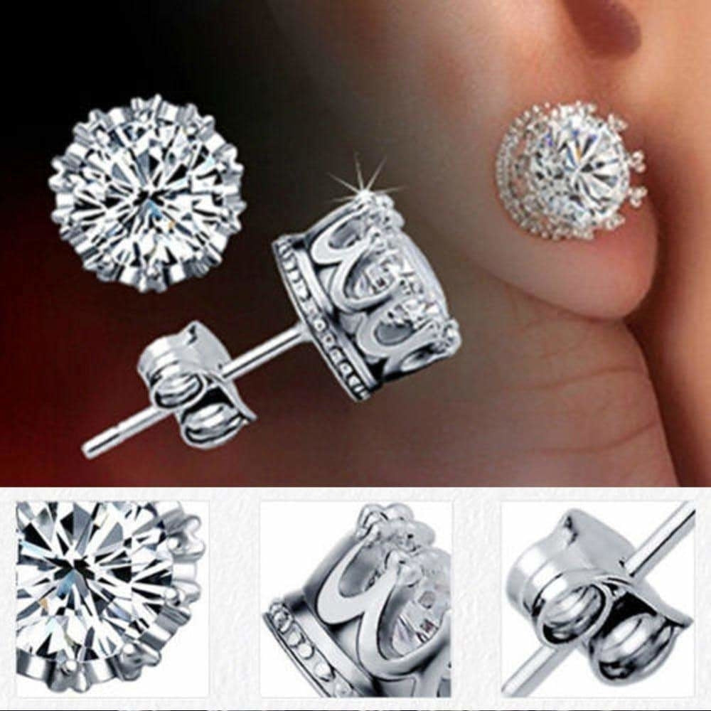 Women Earring 925 Sterling Silver Royal Ear Stud Earrings Jewelry Crystal Image 4