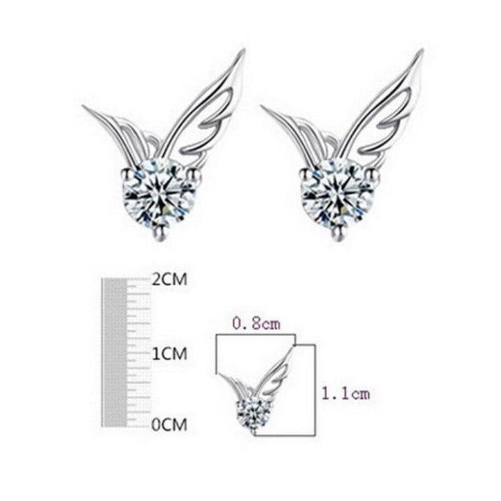 Women Sterling Silver Angel Wings Crystal Fashion Stud Earrings Jewelry Image 4