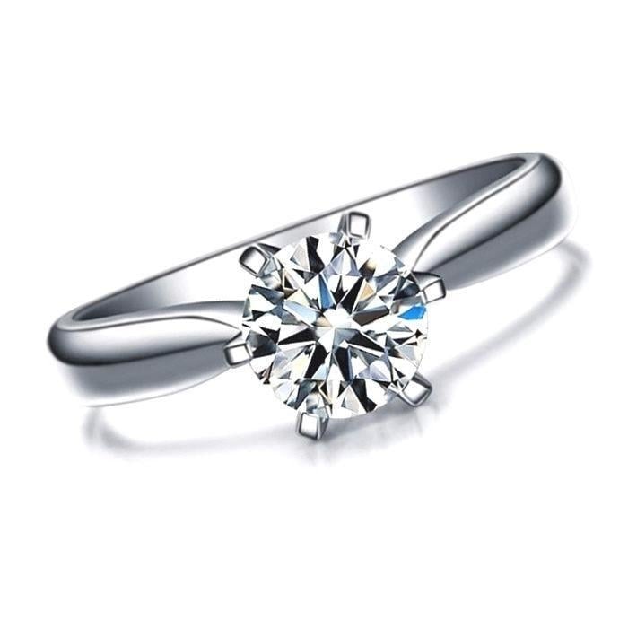 Womens 1 Carat CZ Ring band created Brilliant Cut Single 1ct White Gold Plated Image 3