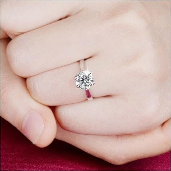 Womens 1 Carat CZ Ring band created Brilliant Cut Single 1ct White Gold Plated Image 4