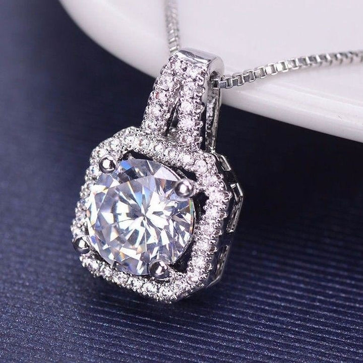 Womens Fashion Necklace Crystal Pendant Halo Cubic Zirconia Platinum Chain Gift Image 1