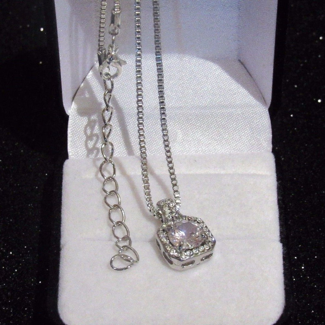 Womens Fashion Necklace Crystal Pendant Halo Cubic Zirconia Platinum Chain Gift Image 3