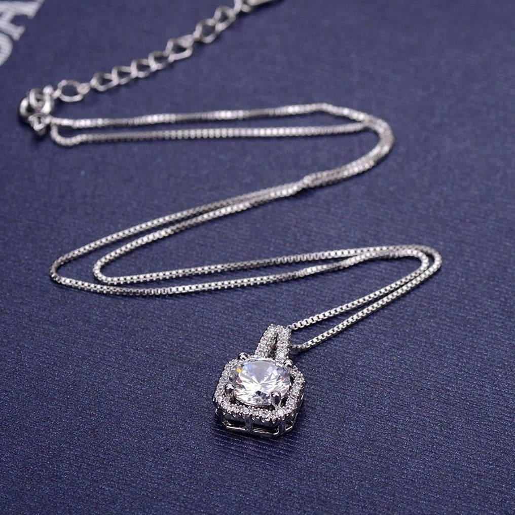 Womens Fashion Necklace Crystal Pendant Halo Cubic Zirconia Platinum Chain Gift Image 4