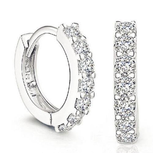 Charming Jewelry White Topaz Gemstones Crystal Silver Plated Hoop Earrings Image 2