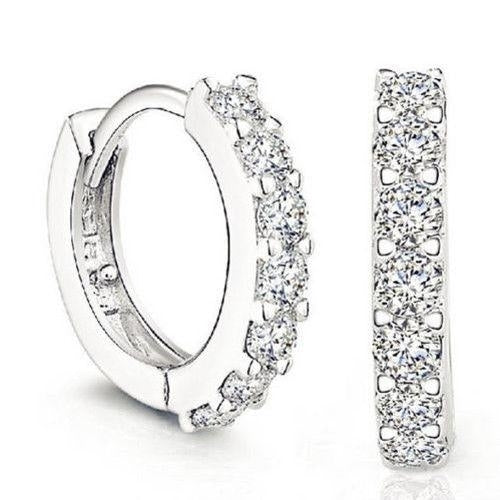 Charming Jewelry White Topaz Gemstones Crystal Silver Plated Hoop Earrings Image 1