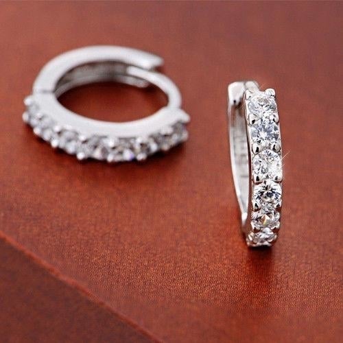 Charming Jewelry White Topaz Gemstones Crystal Silver Plated Hoop Earrings Image 1