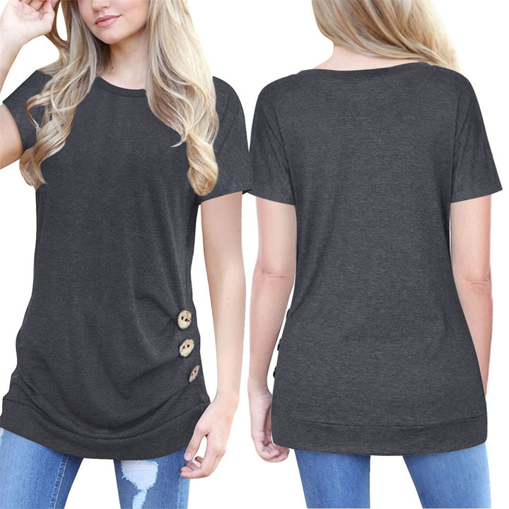 Short Sleeve Round Neck Loose Tunic Top Blouse T-Shirt Image 2