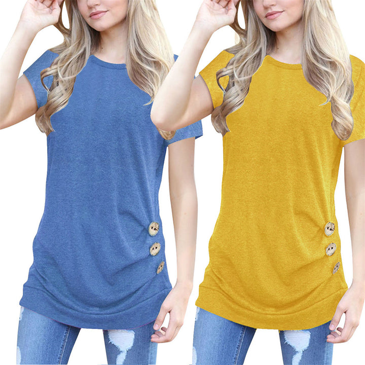 Short Sleeve Round Neck Loose Tunic Top Blouse T-Shirt Image 3