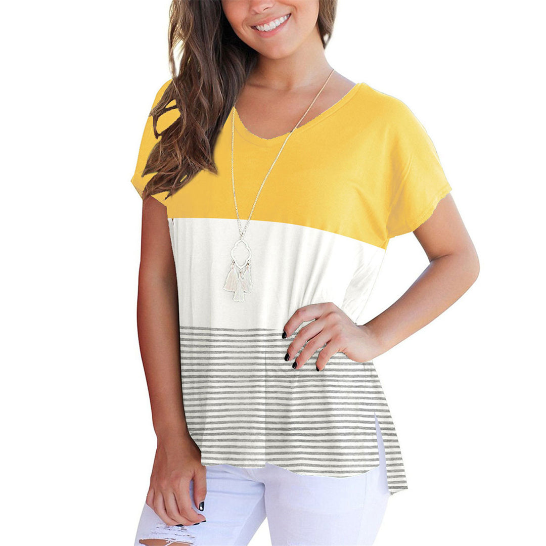 Color Block Stripe Short Sleeve Tee Shirt Top Image 6