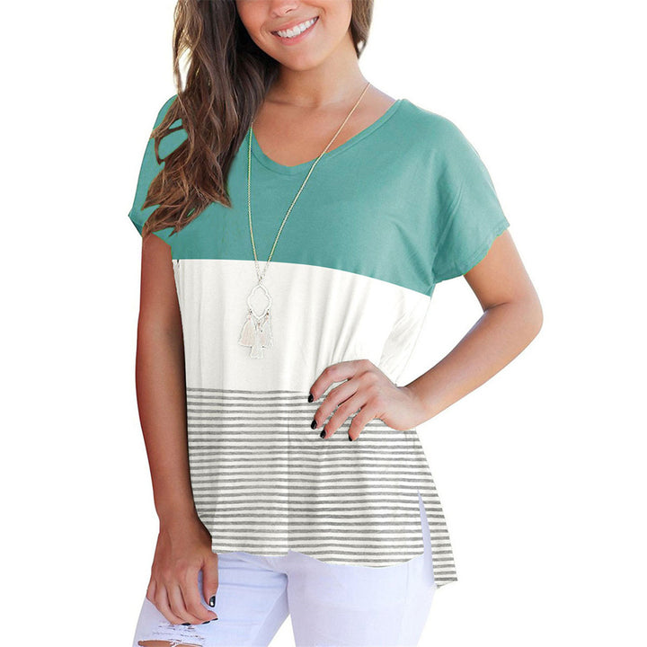 Color Block Stripe Short Sleeve Tee Shirt Top Image 7