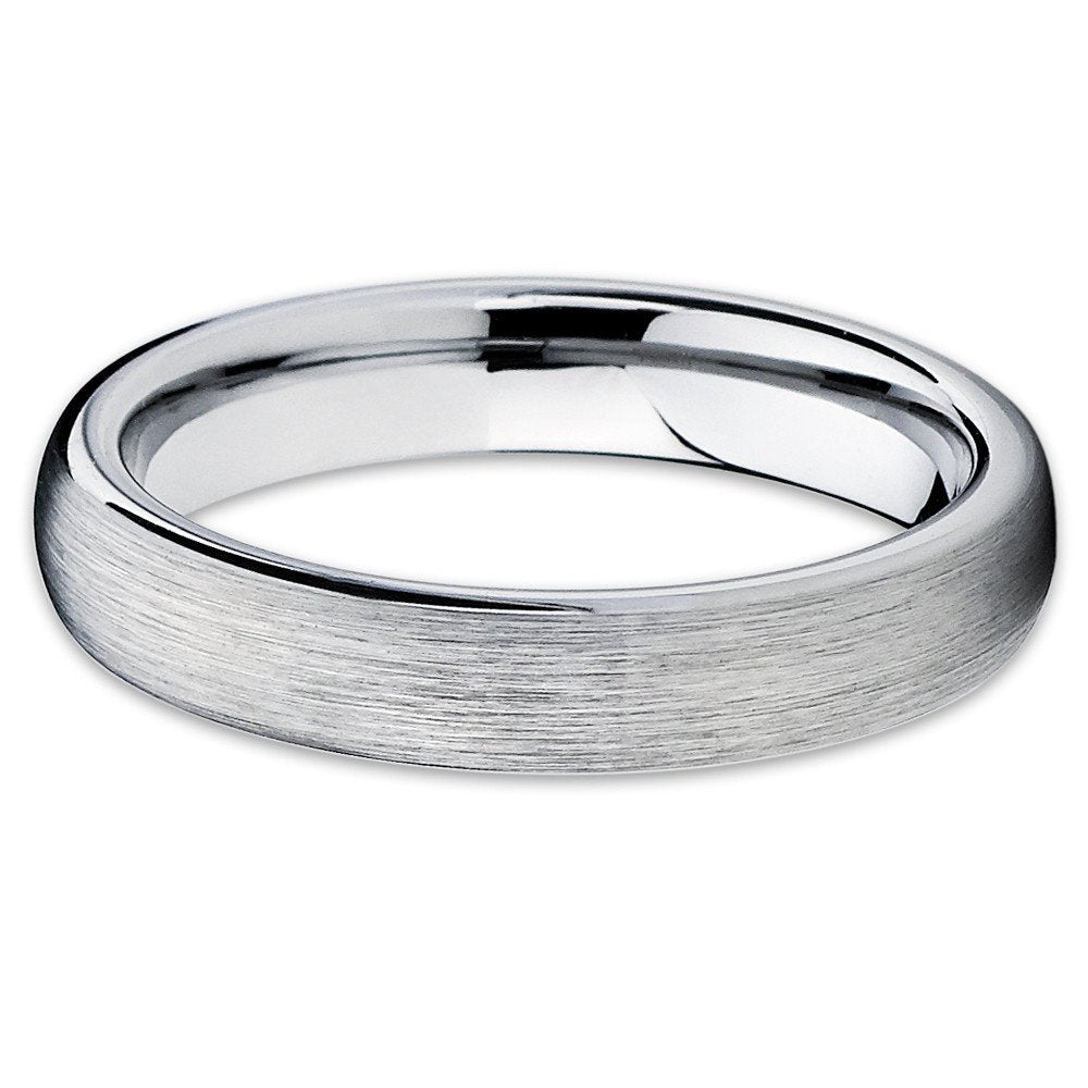 4mm Tungsten Wedding Band Gray Tungsten Ring Brushed Dome Tungsten Band Men and Women Comfort Fit Image 2