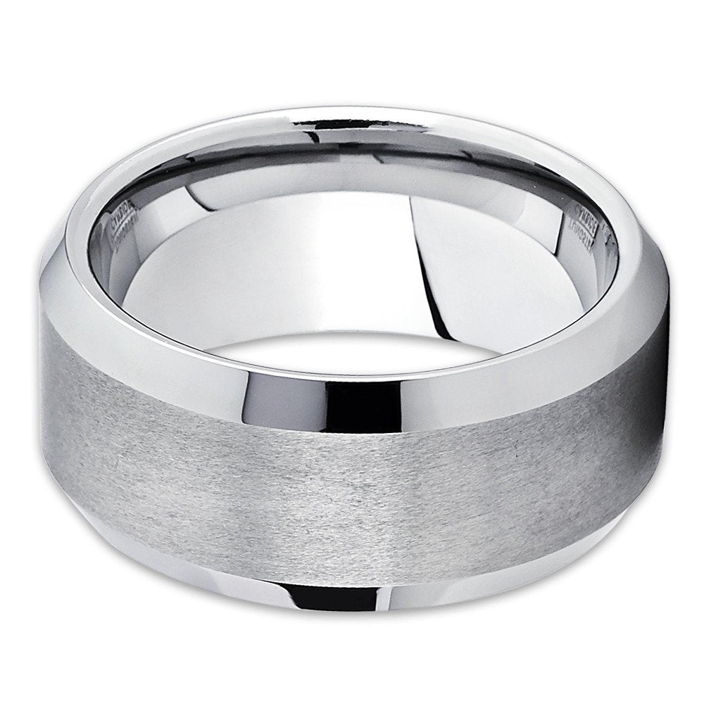 10mm Tungsten Wedding Band Silver Tungsten Ring Tungsten Carbide Band Brushed Image 2