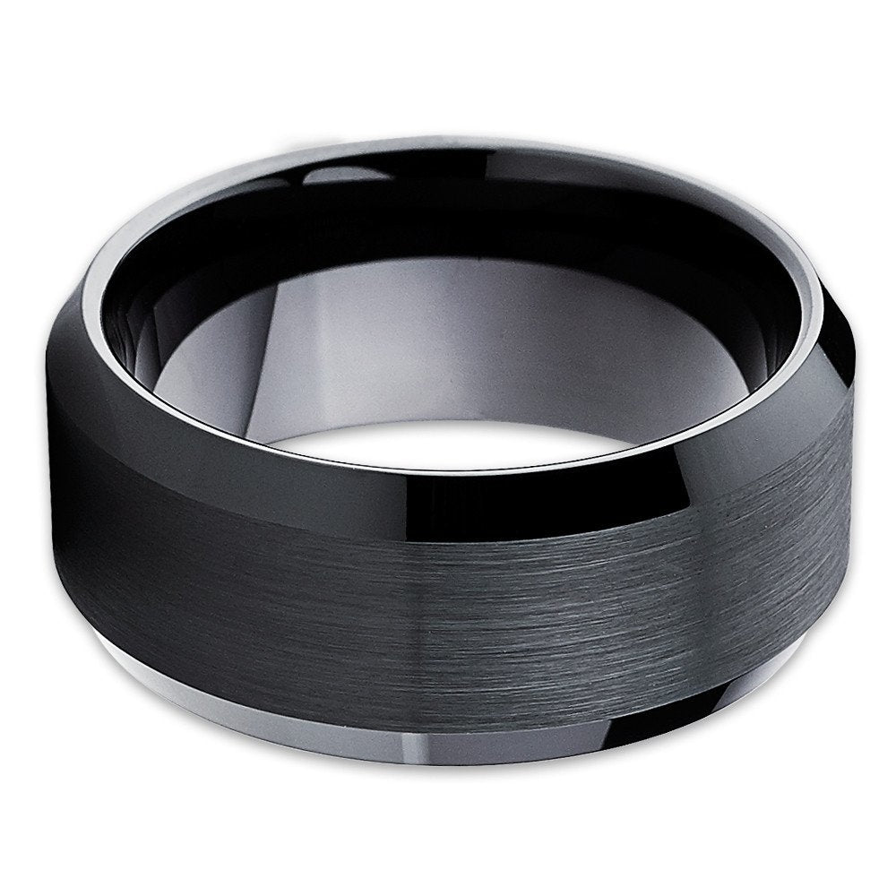 10mm Black Tungsten Carbide Ring Comfort Fit Wedding Band Brushed Finish Image 2