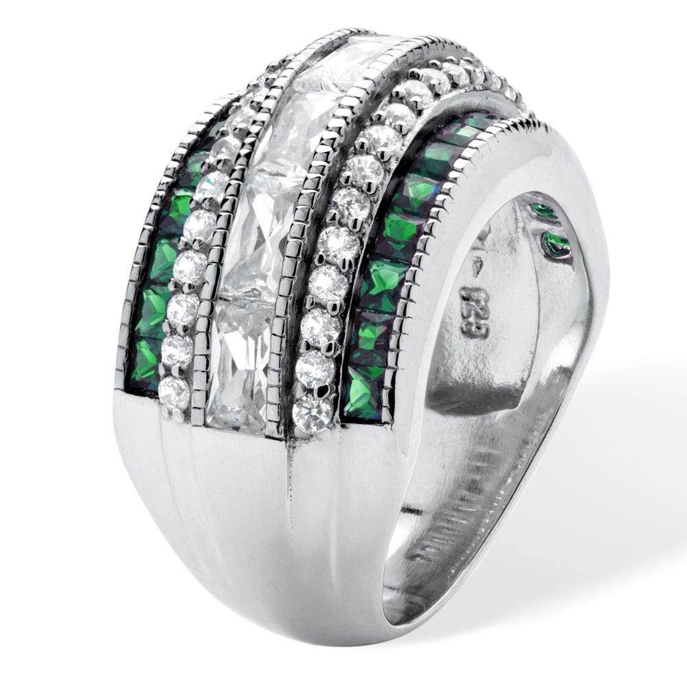 Emerald-Cut Cubic Zirconia Multi-Row Art Deco-Inspired Cocktail Ring 3.31 TCW in Platinum over Sterling Silver Image 2