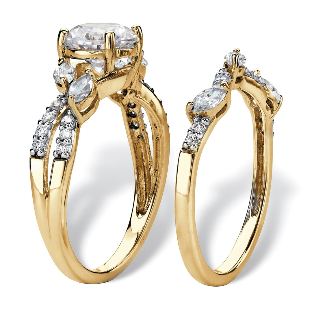 Round Cubic Zirconia 2-Piece Twisted Vine Wedding Ring Set 2.42 TCW in 18k Gold over Sterling Silver Image 2