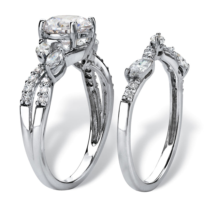 Round Cubic Zirconia 2-Piece Vine Wedding Ring Set 2.42 TCW in Platinum over Sterling Silver Image 2