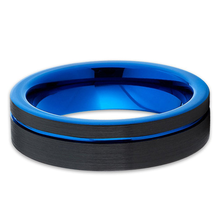 Tungsten Wedding Band Black Tungsten Ring Tungsten Carbide Ring Blue Tungsten Band Brushed Black Offset Groove Comfort Image 2