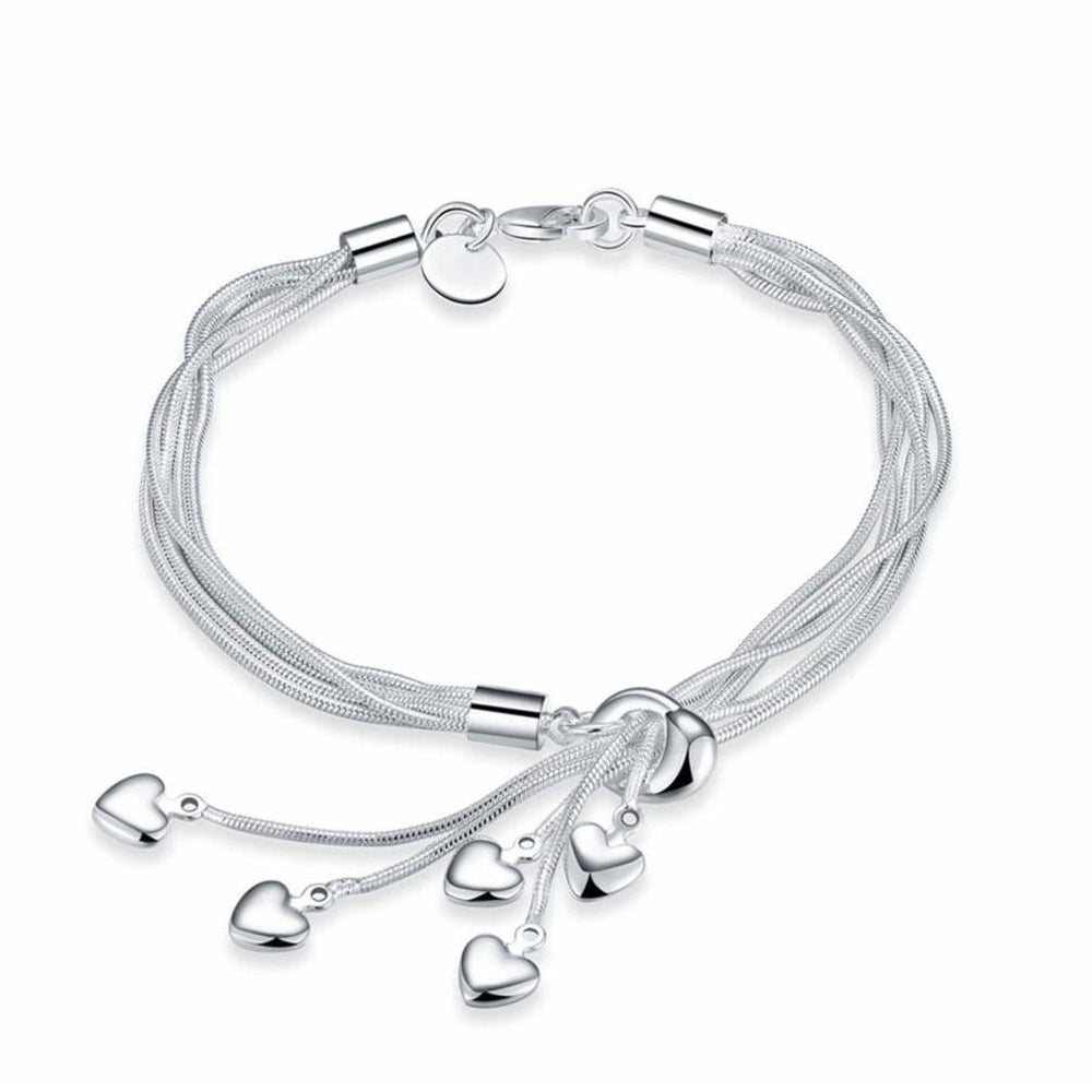 925 Silver Tassel Heart Chain Elegant Bracelet Bangle Women Jewelry Image 2